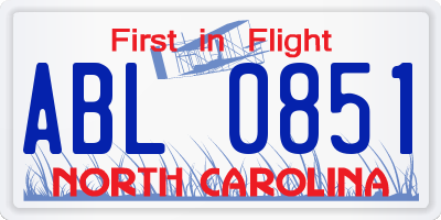 NC license plate ABL0851