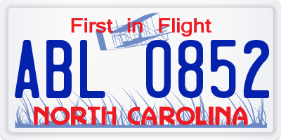 NC license plate ABL0852
