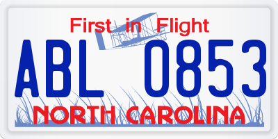NC license plate ABL0853