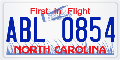 NC license plate ABL0854