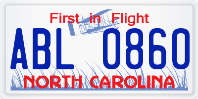 NC license plate ABL0860