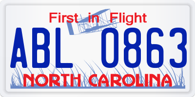 NC license plate ABL0863