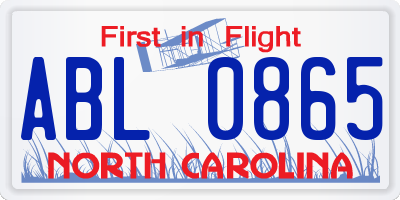 NC license plate ABL0865