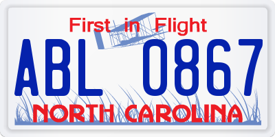NC license plate ABL0867