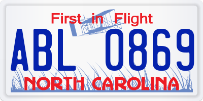 NC license plate ABL0869