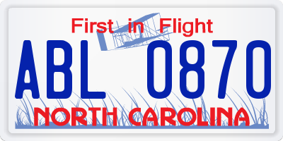 NC license plate ABL0870