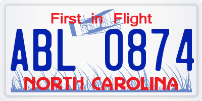 NC license plate ABL0874
