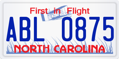 NC license plate ABL0875