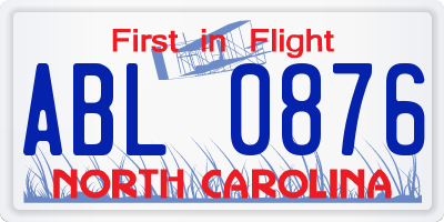 NC license plate ABL0876