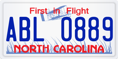 NC license plate ABL0889