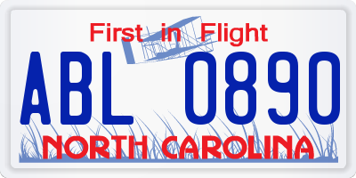 NC license plate ABL0890