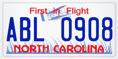 NC license plate ABL0908