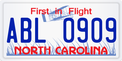 NC license plate ABL0909