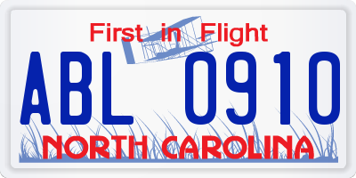 NC license plate ABL0910