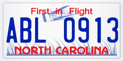 NC license plate ABL0913