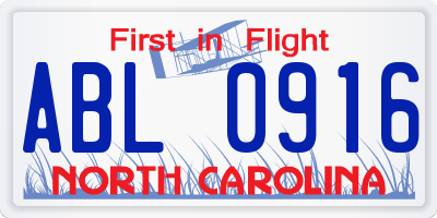 NC license plate ABL0916