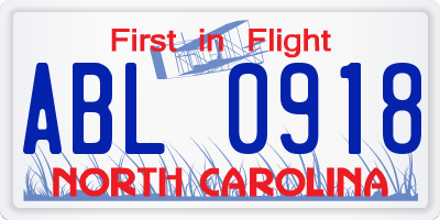 NC license plate ABL0918