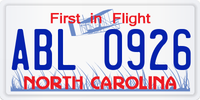 NC license plate ABL0926