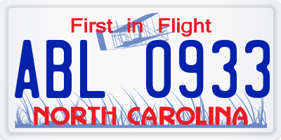 NC license plate ABL0933