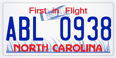 NC license plate ABL0938