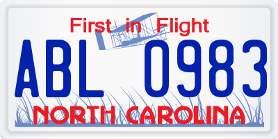 NC license plate ABL0983