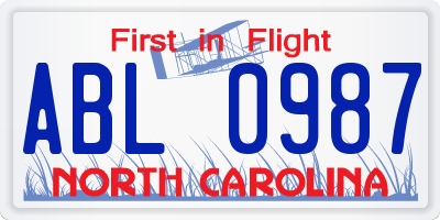 NC license plate ABL0987