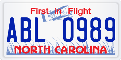 NC license plate ABL0989
