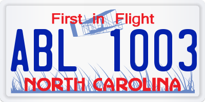 NC license plate ABL1003