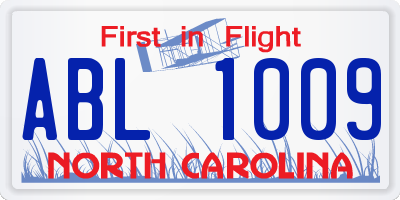 NC license plate ABL1009