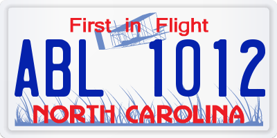 NC license plate ABL1012