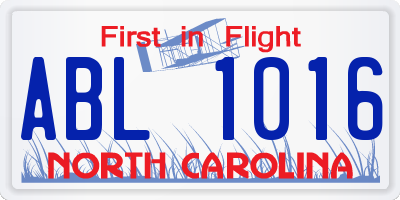 NC license plate ABL1016