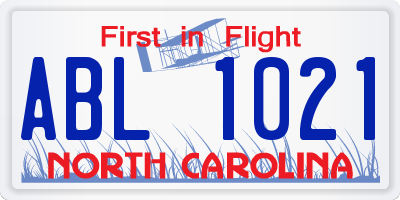 NC license plate ABL1021