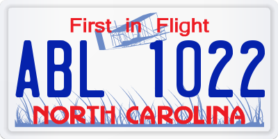 NC license plate ABL1022