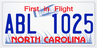 NC license plate ABL1025