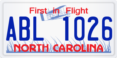 NC license plate ABL1026