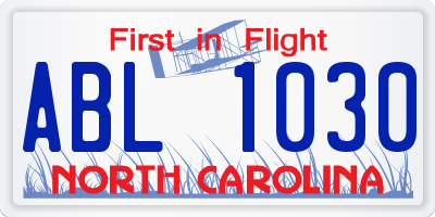 NC license plate ABL1030