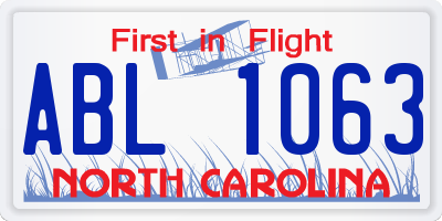 NC license plate ABL1063