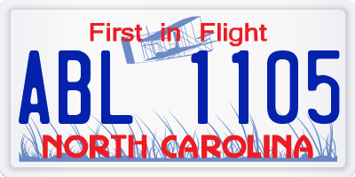 NC license plate ABL1105
