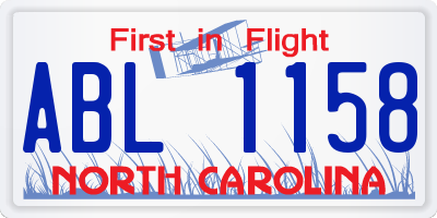 NC license plate ABL1158