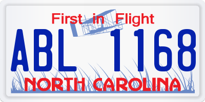 NC license plate ABL1168