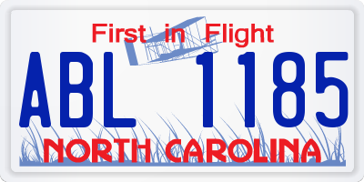 NC license plate ABL1185