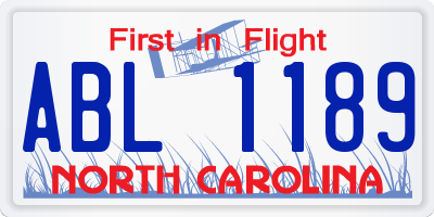 NC license plate ABL1189