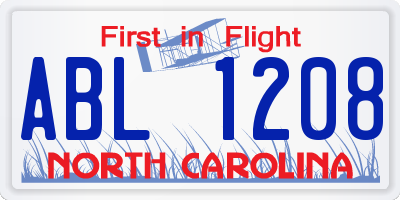 NC license plate ABL1208
