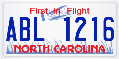NC license plate ABL1216