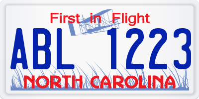 NC license plate ABL1223