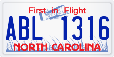 NC license plate ABL1316