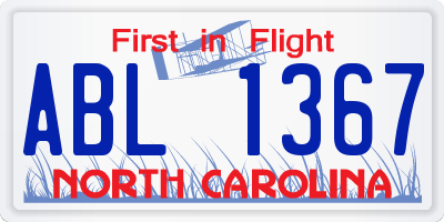 NC license plate ABL1367