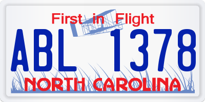 NC license plate ABL1378