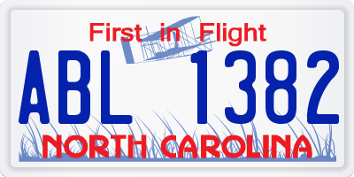 NC license plate ABL1382