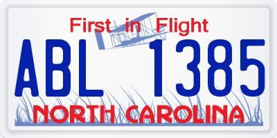 NC license plate ABL1385